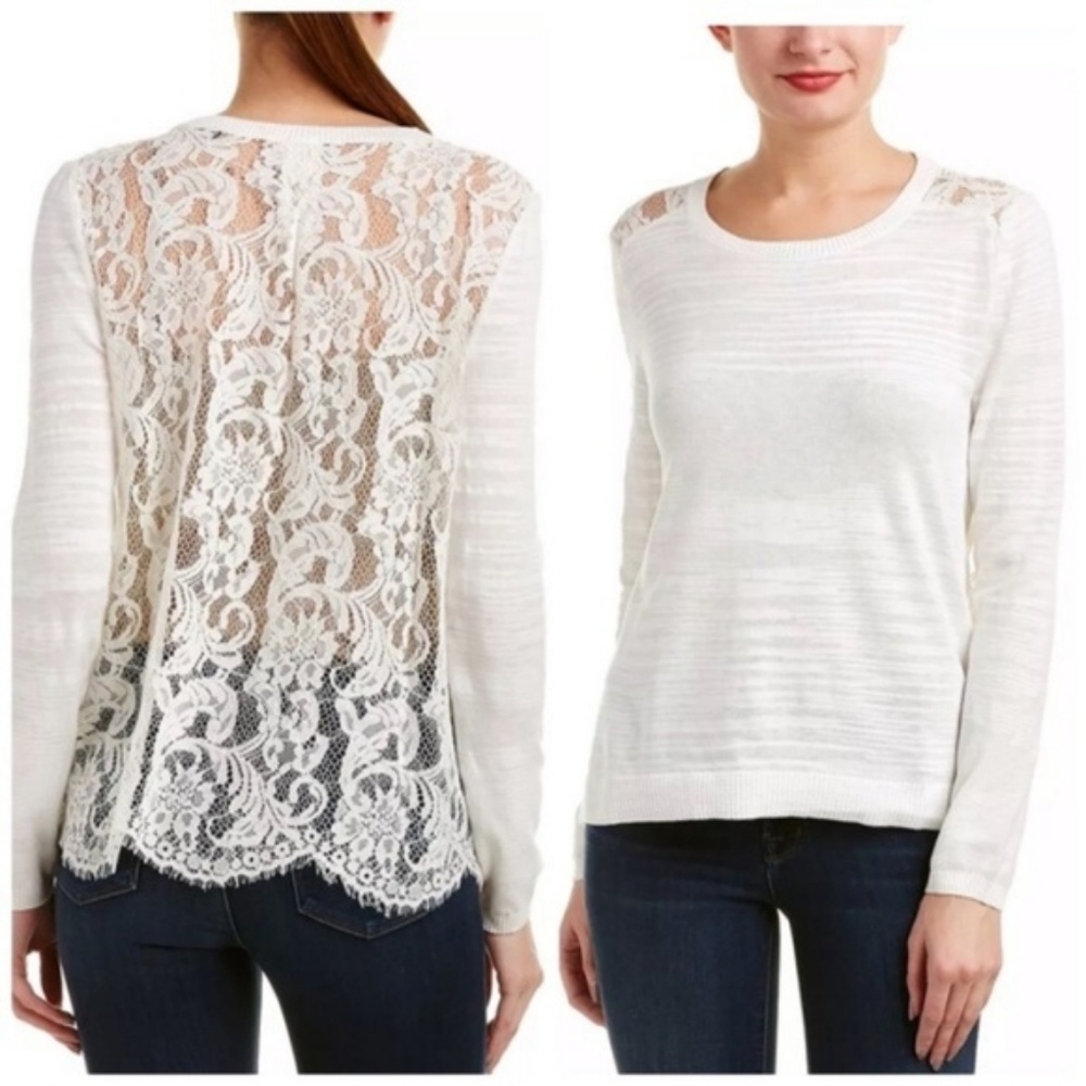 NWOT Cabi Shopia Long Sleeve Lace Back Ivory Sweater Top